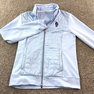 Fairway & Greene Womens Medium Light Blue Quilted Puffer Full Zip Jacket Logo